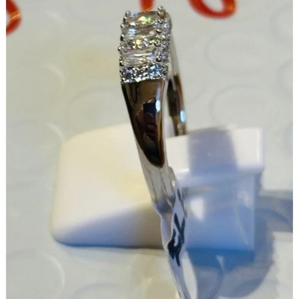 Bomb Party Ring Size 9 Clear Baguette CZ Band Rhodium Plated Sparkle NWT